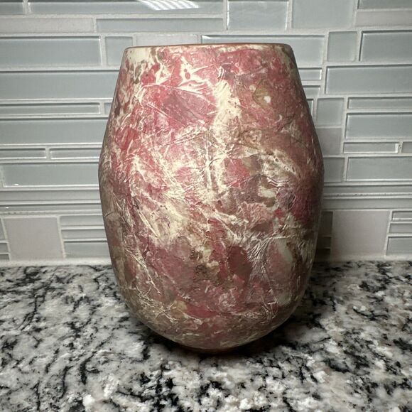 CB2 Crate & Barrel Painterly Pink Natural Swirl Abstract 7” Vase - Picture 4 of 7
